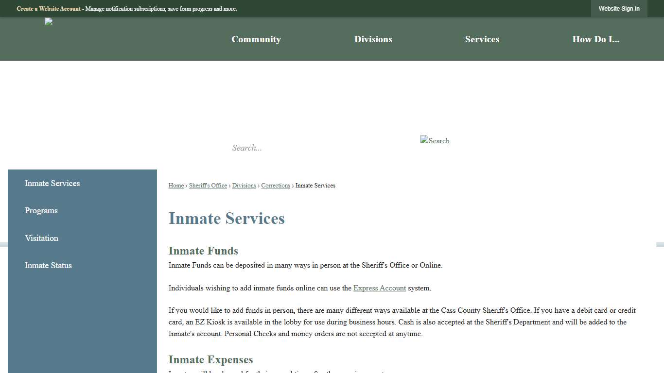 Inmate Services | Cass County, MI