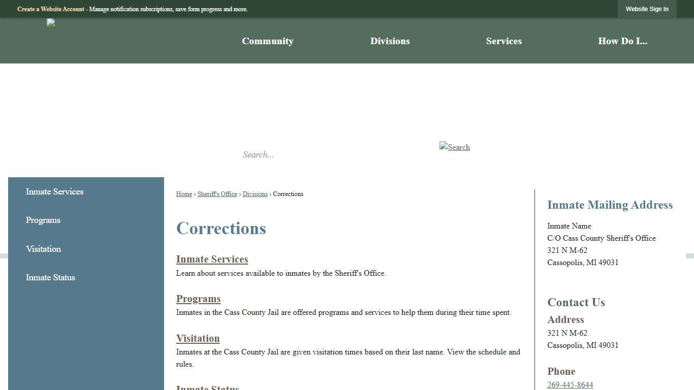 Corrections | Cass County, MI